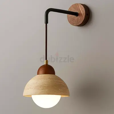 Travertine Wood 1-Light Wall Sconce Lamp For Living Room
