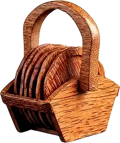 Handmade Coconut Wooden 6pcs Coaster Set with Holder
