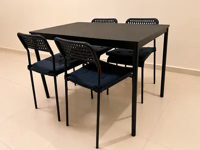 OFFER ** Black dining table with 4 chairs - compact set and cushion