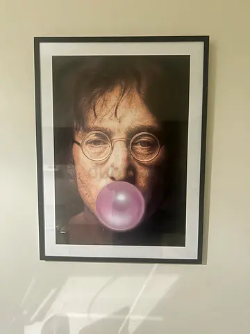 Framed Pop-Art Portrait of John Lennon Blowing Bubble (Black Frame)