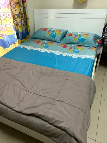 Double bed with mattress and bedding set - good condition