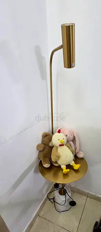 Gold Floor Lamp with Side Table - Built-in Tray Shelf