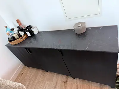 IKEA besta Black Sideboard Cabinet with Marble-Effect Top