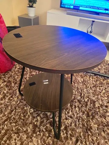 Pan Emirates Round Side Table with Lower Shelf - Dark Wood Finish