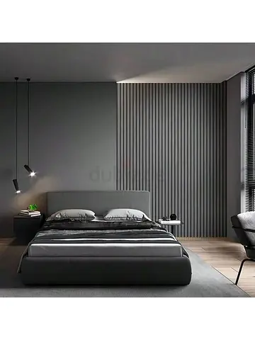 Modern Low-Profile Grey Upholstered King Bed with Headboard