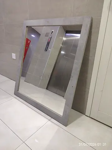 Large Square Wall Mirror with Grey Frame - Good Condition, size 90×80cm