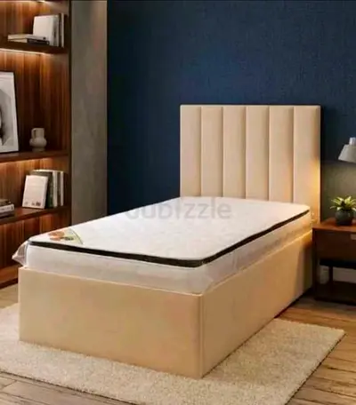 New Single upholstered divan bed with headboard and storage - beige