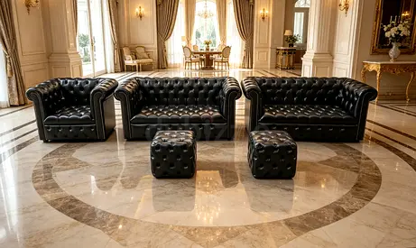 Leather Sofa Chesterfield Black Set