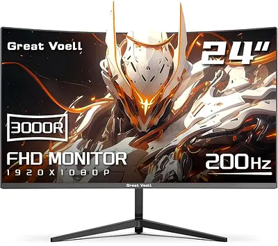 Great Voell 24 Inch 200Hz Gaming Monitor Full HD 1ms Slightly Curved AMD FreeSync