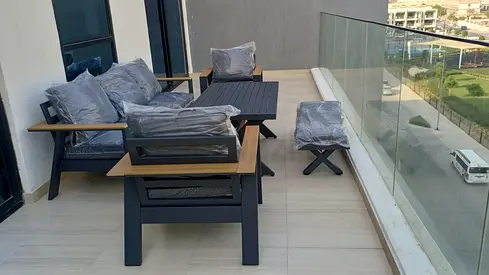 Outdoor patio sofa set with table and stools - brand new