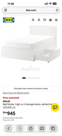 IKEA MALM Single Bed Frame with 2 Storage Drawers (120x200 cm) - White