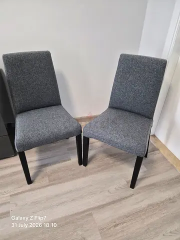 Set of 2 Grey Upholstered Dining Chairs with Black Legs