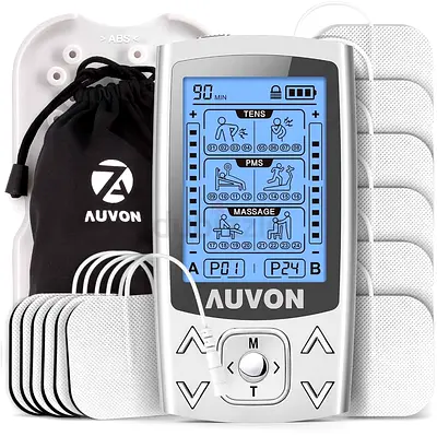Auvon TENS EMS Muscle Stimulator with 16 Pads — Portable Pain Relief Unit