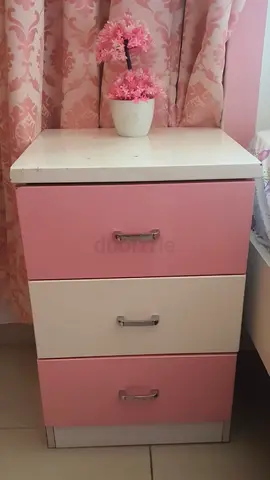 Pink and white 3-drawer bedside cabinet - good condition