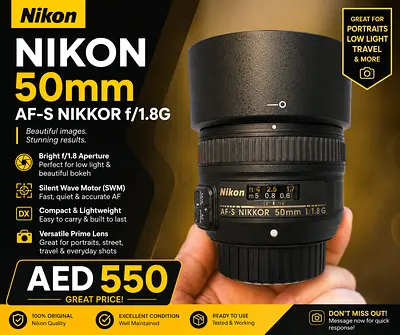 Nikon AF-S Nikkor 50mm f/1.8G prime lens — Excellent condition