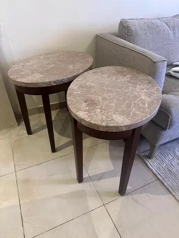 Set of two Oval Marble wood End tables