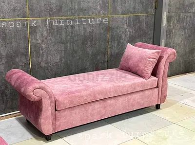 Pink Velvet Chaise Lounge / Daybed with Rolled Arms
