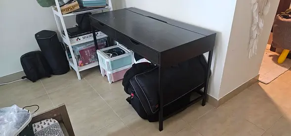 Small black wooden console table with shelf - good condition