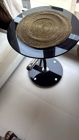Modern Round Glass Side Table with Black Base