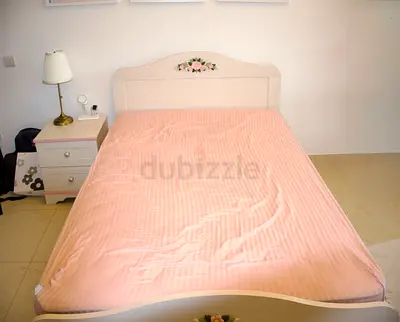 Bed frame + Bed stand (beige with flowers decoration)