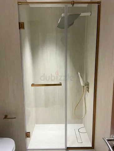 Glass Shower Enclosure with Gold Trim - Ready to Install