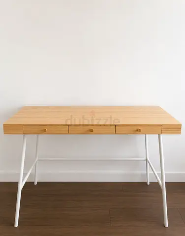 Wooden Desk with Drawers and White Metal Legs - Good Condition