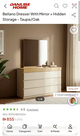 Bellano Dresser with Mirror and Hidden Storage - Taupe/Oak