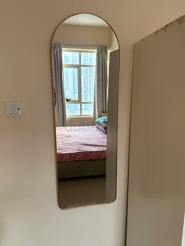 Full-length Arched Wall Mirror with Slim Gold Frame