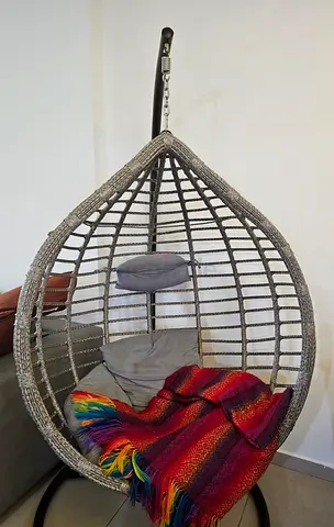 Rattan Hanging Egg Chair with Stand and Cushions