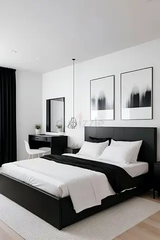 Modern Black Double Bed with Headboard and Underbed Storage