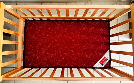 Solid Wood Baby Crib with Mattress - Good Condition