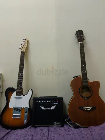 Electric and Acoustic Guitar Bundle with Small Practice Amp including bags