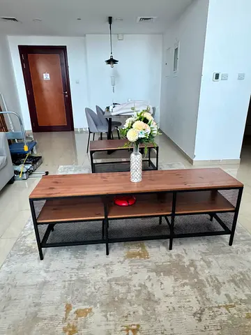 Wood and Metal TV Console / Media Unit - Long Low Cabinet