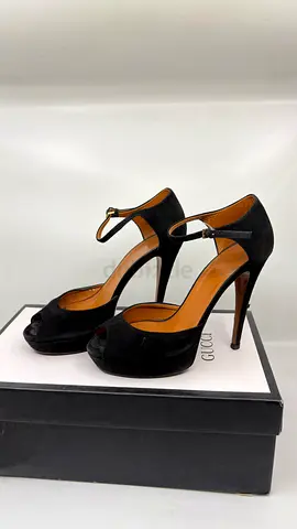 Gucci Black Suede Peep Toe Ankle Strap Platform - Size 36.5
