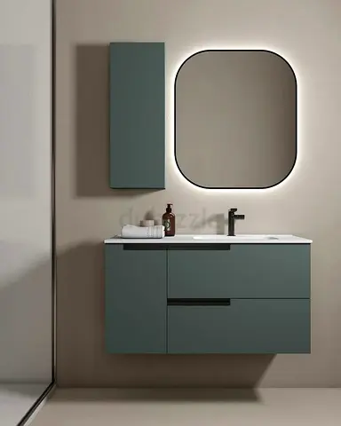 Modern wall-mounted bathroom vanity with illuminated mirror (single sink) | Custom made vanity