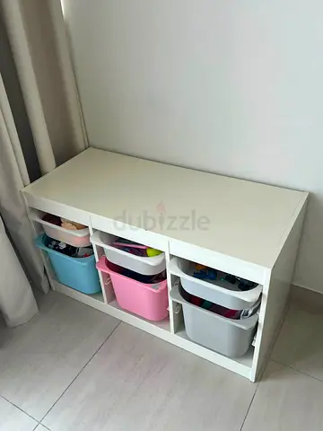 White Storage Bench with 6 Removable Bins - Kids Toy Organizer