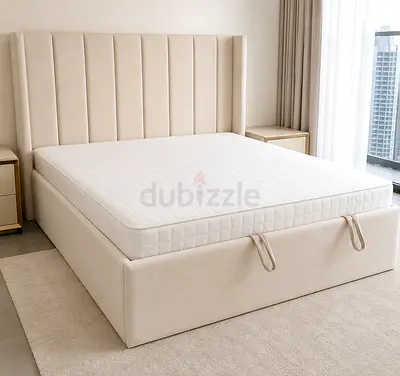 New King size upholstered storage bed with headboard - cream