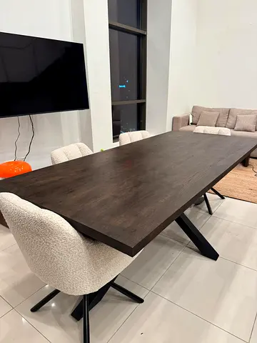 Solid Dark Wood Dining Table with Metal Legs - Seats 8 wood black brown