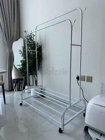 Double Rail Rolling Garment Rack – Like New (White)
