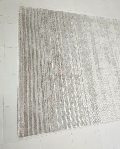 Large Neutral Beige Striped Modern Area Rug - Good Condition