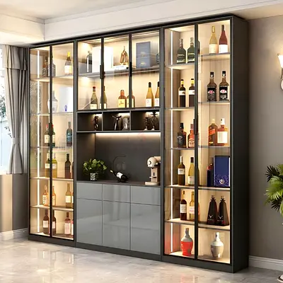 Large modern glass-front display cabinet with LED lighting