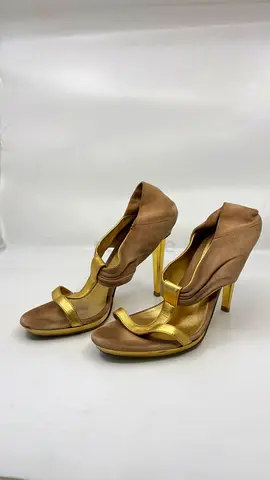 Sergio Rossi Suede Gold Pattern T- Strap Sandals Size 39