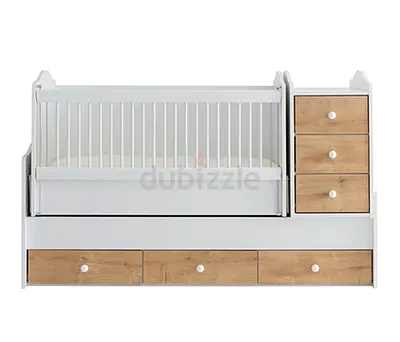 3-in-1 Convertible Baby Crib with Integrated Drawers and Changing Dresser