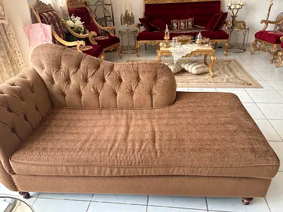 Brown Button-Tufted Chaise Lounge
