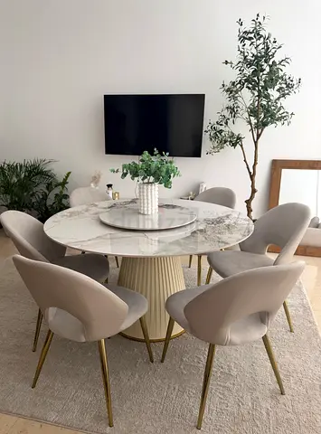 Luxury Dining Marble Round table + 6 chairs ( Dining set)