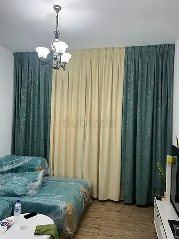 Green and Beige Floor-to-Ceiling Curtains