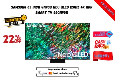 Samsung 65 Inch QN90B Neo QLED 120Hz 4K HDR Smart TV 65QN90B-Free delivery-Warranty