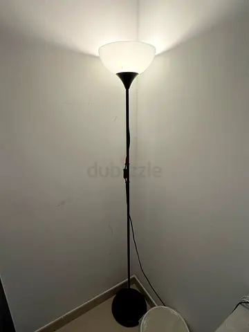 Tall Black Floor Lamp with White Frosted Shade - Working Condition