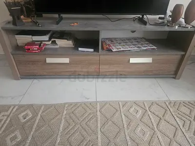 Modern low TV cabinet with storage drawers - oak finish