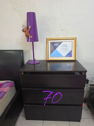 Dark wood 3-drawer bedside chest / nightstand - good condition